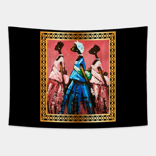 African Women Carrying Babies, African Artwork Tapestry by logiamerch