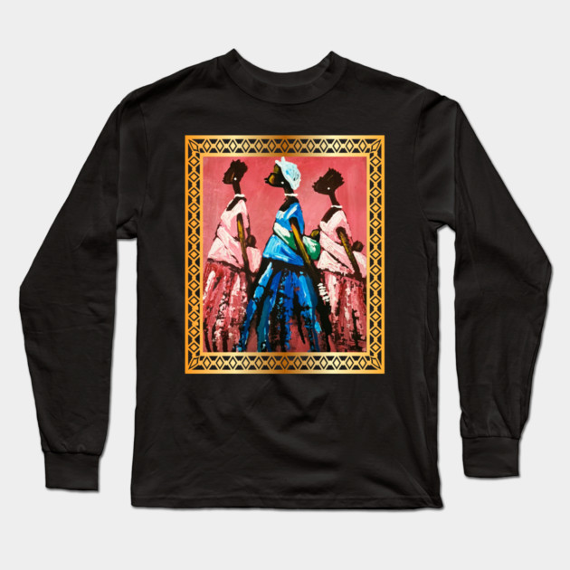 African Women Carrying Babies, African Artwork Long Sleeve T-Shirt by logiamerch