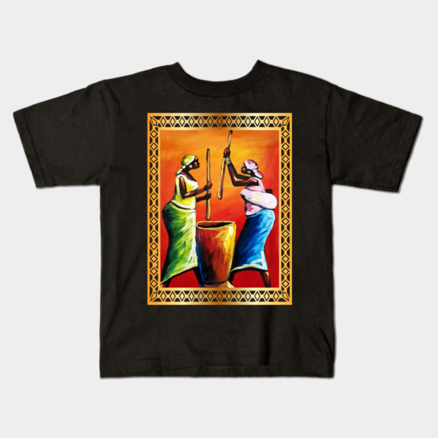 African Women Preparing Food, Black Historty Kids T-Shirt by logiamerch