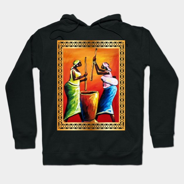 African Women Preparing Food, Black Historty Hoodie by logiamerch