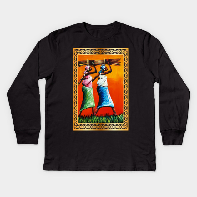 African Woman Artwork, Black History Kids Long Sleeve T-Shirt by logiamerch