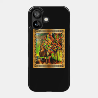 African Woman with Kente Pattern, African Artwork Phone Case