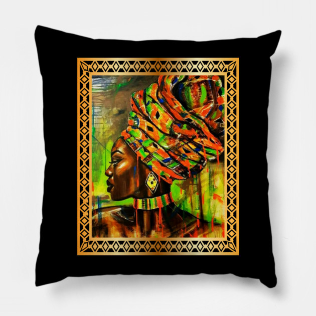African Woman with Kente Pattern, African Artwork Pillow by logiamerch
