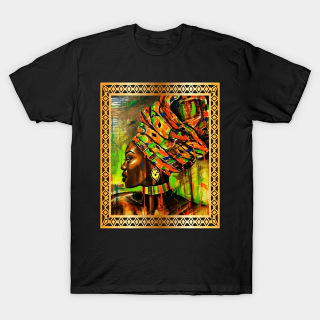 African Woman with Kente Pattern, African Artwork T-Shirt by logiamerch