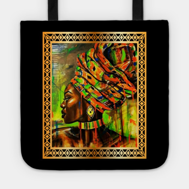 African Woman with Kente Pattern, African Artwork Tote by logiamerch