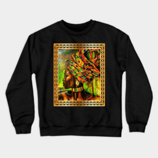 African Woman with Kente Pattern, African Artwork Crewneck Sweatshirt