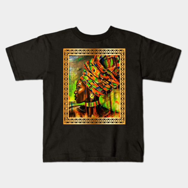 African Woman with Kente Pattern, African Artwork Kids T-Shirt by logiamerch