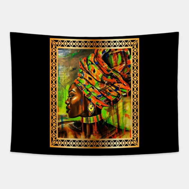 African Woman with Kente Pattern, African Artwork Tapestry by logiamerch