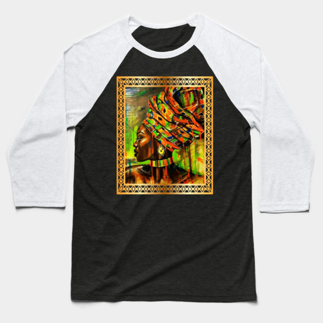 African Woman with Kente Pattern, African Artwork Baseball T-Shirt by logiamerch