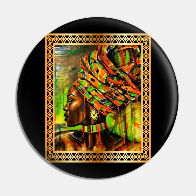 African Woman with Kente Pattern, African Artwork Pin by logiamerch