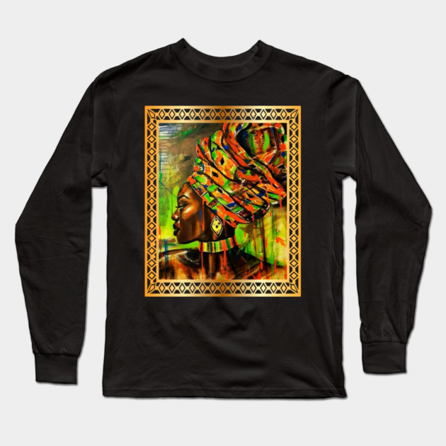 African Woman with Kente Pattern, African Artwork Long Sleeve T-Shirt by logiamerch