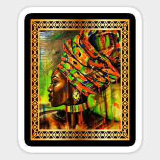 African Woman with Kente Pattern, African Artwork Sticker