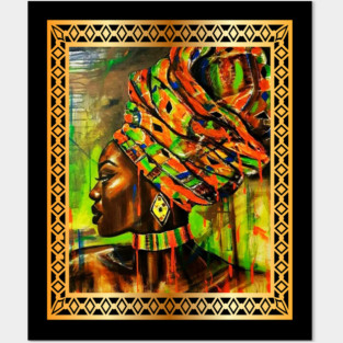 African Woman with Kente Pattern, African Artwork Posters and Art