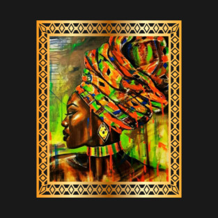 African Woman with Kente Pattern, African Artwork T-Shirt