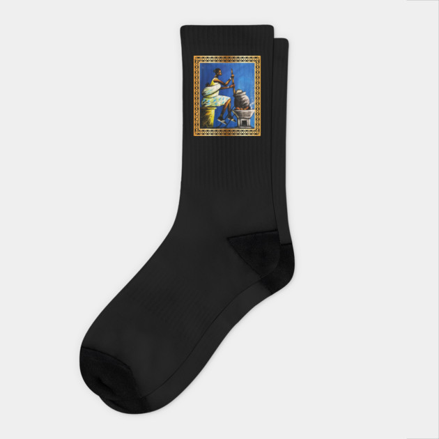 African Woman, African Mom Preparing Food, Back History Socks by logiamerch