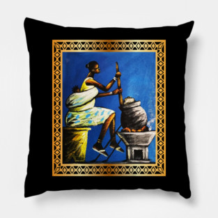 African Woman, African Mom Preparing Food, Back History Pillow