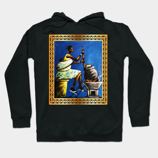 African Woman, African Mom Preparing Food, Back History Hoodie by logiamerch