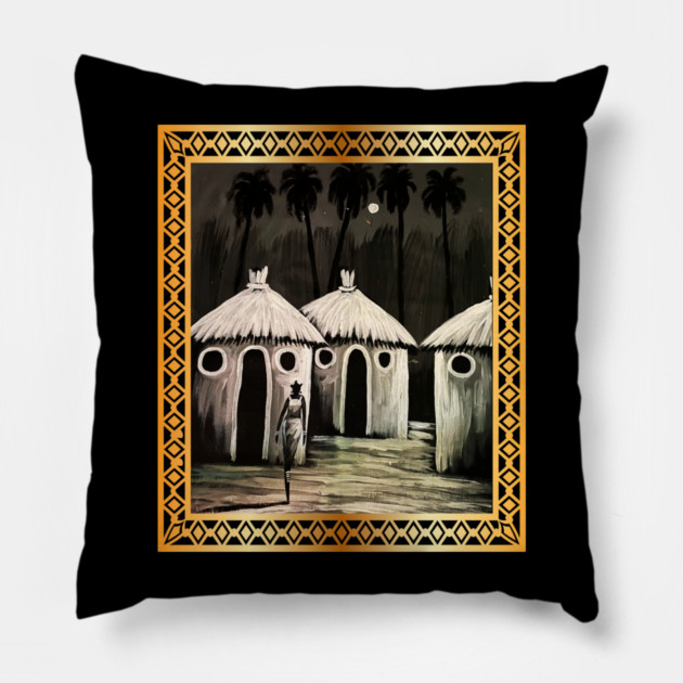 Mud Hut, African Artwork Pillow by logiamerch