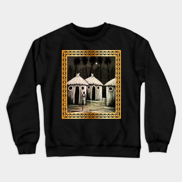 Mud Hut, African Artwork Crewneck Sweatshirt by logiamerch
