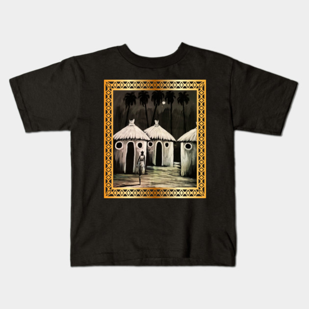 Mud Hut, African Artwork Kids T-Shirt by logiamerch