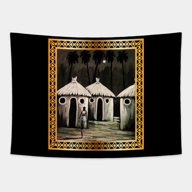 Mud Hut, African Artwork Tapestry by logiamerch