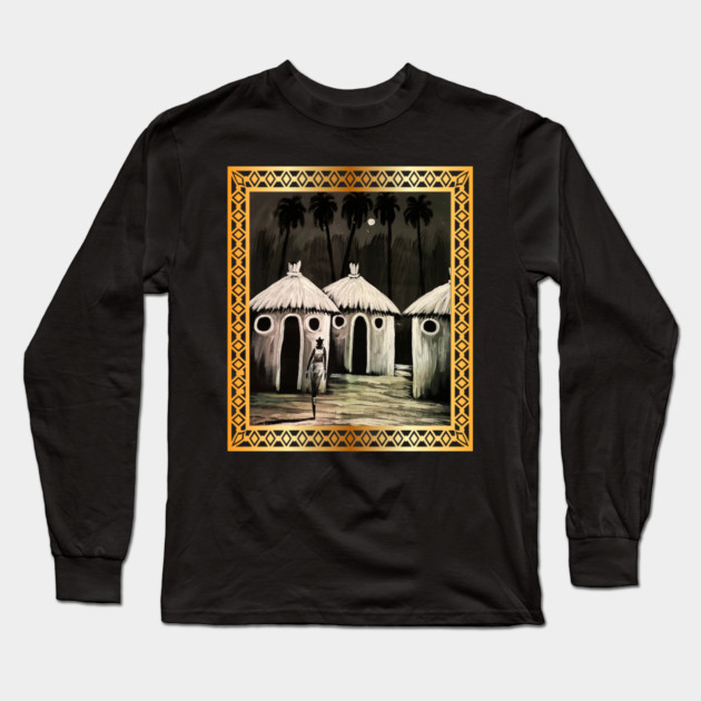 Mud Hut, African Artwork Long Sleeve T-Shirt by logiamerch