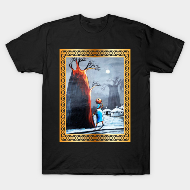 African Artwork, African Woman with Tree T-Shirt by logiamerch