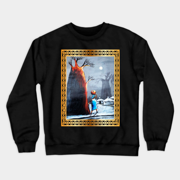African Artwork, African Woman with Tree Crewneck Sweatshirt by logiamerch