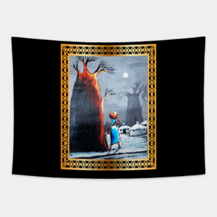 African Artwork, African Woman with Tree Tapestry