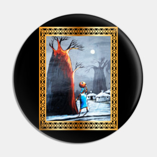 African Artwork, African Woman with Tree Pin