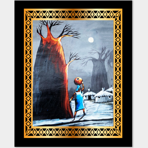 African Artwork, African Woman with Tree Wall Art by logiamerch