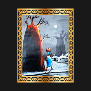 African Artwork, African Woman with Tree T-Shirt