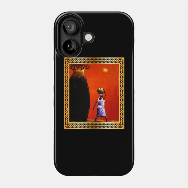 African Woman Artwork, African Tree Sunset Phone Case by logiamerch