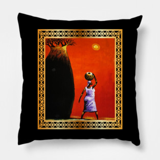 African Woman Artwork, African Tree Sunset Pillow