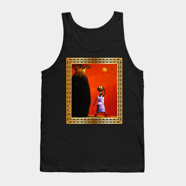 African Woman Artwork, African Tree Sunset Tank Top by logiamerch