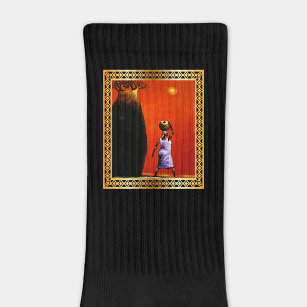 African Woman Artwork, African Tree Sunset by logiamerch