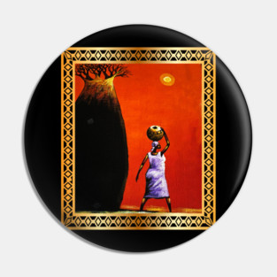 African Woman Artwork, African Tree Sunset Pin