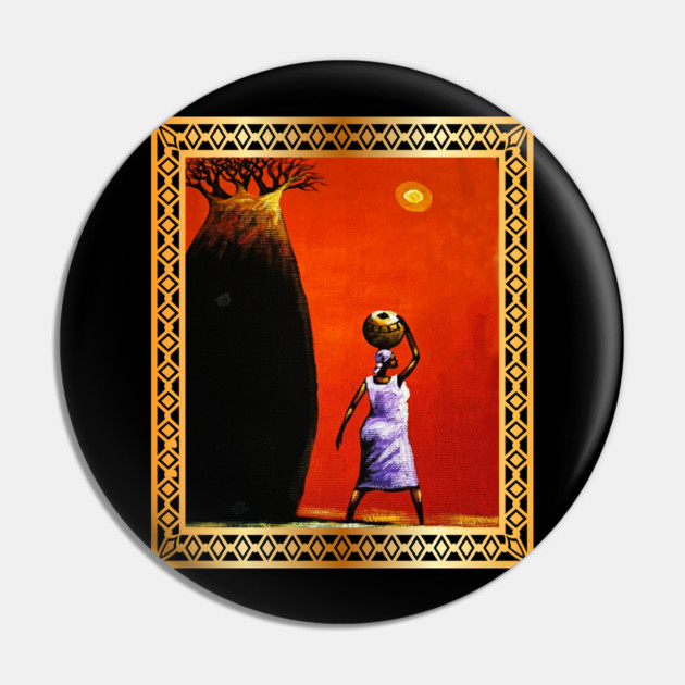 African Woman Artwork, African Tree Sunset Pin by logiamerch