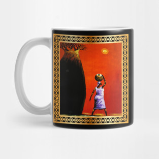African Woman Artwork, African Tree Sunset Mug
