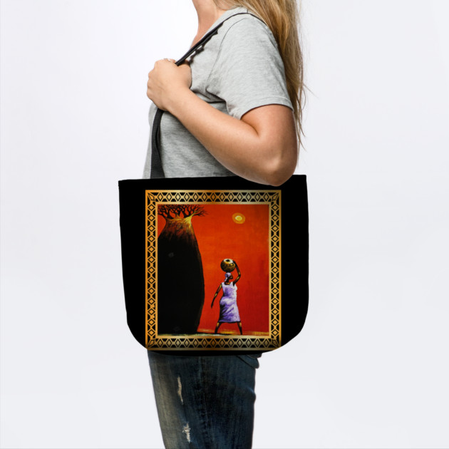 African Woman Artwork, African Tree Sunset by logiamerch