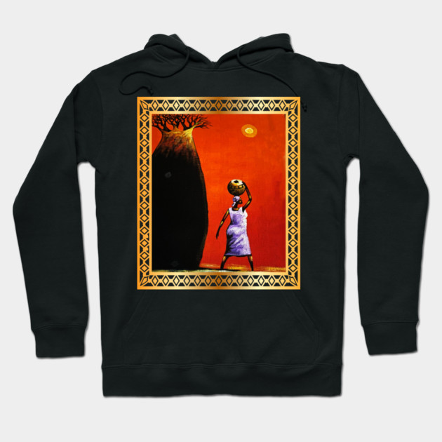 African Woman Artwork, African Tree Sunset Hoodie by logiamerch
