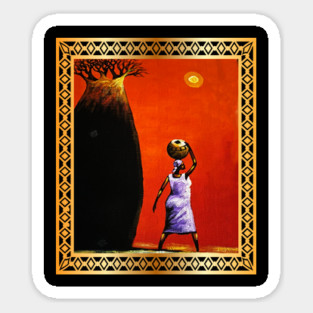 African Woman Artwork, African Tree Sunset Sticker