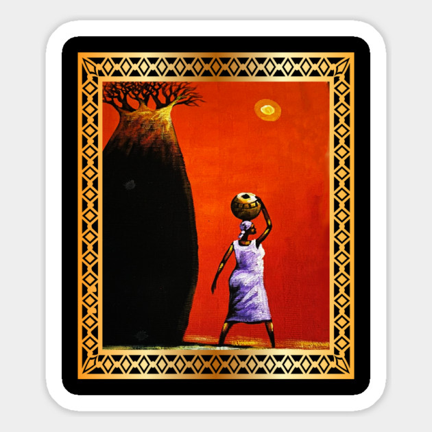 African Woman Artwork, African Tree Sunset Magnet by logiamerch