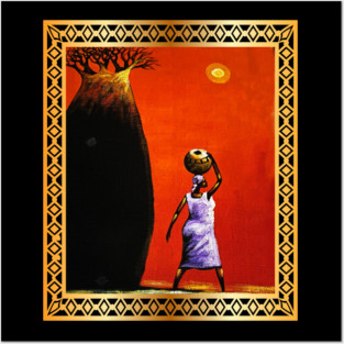 African Woman Artwork, African Tree Sunset Posters and Art
