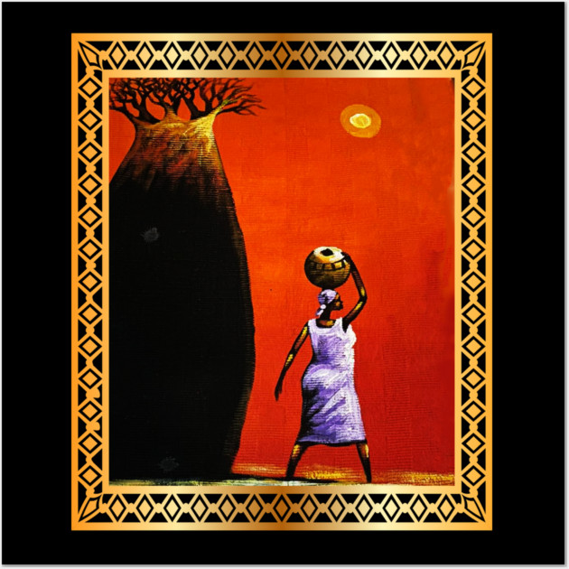 African Woman Artwork, African Tree Sunset Wall Art by logiamerch