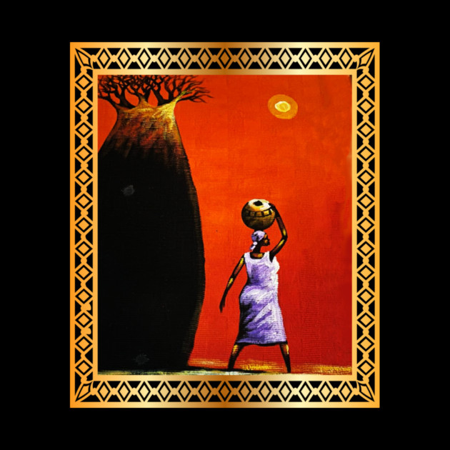 African Woman Artwork, African Tree Sunset by logiamerch
