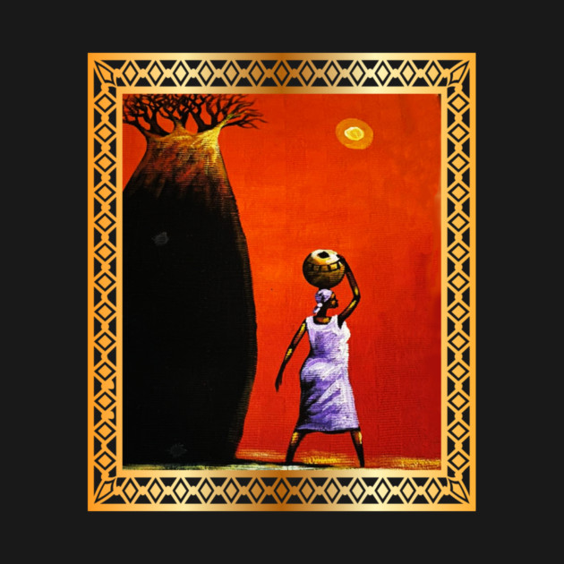 African Woman Artwork, African Tree Sunset by logiamerch