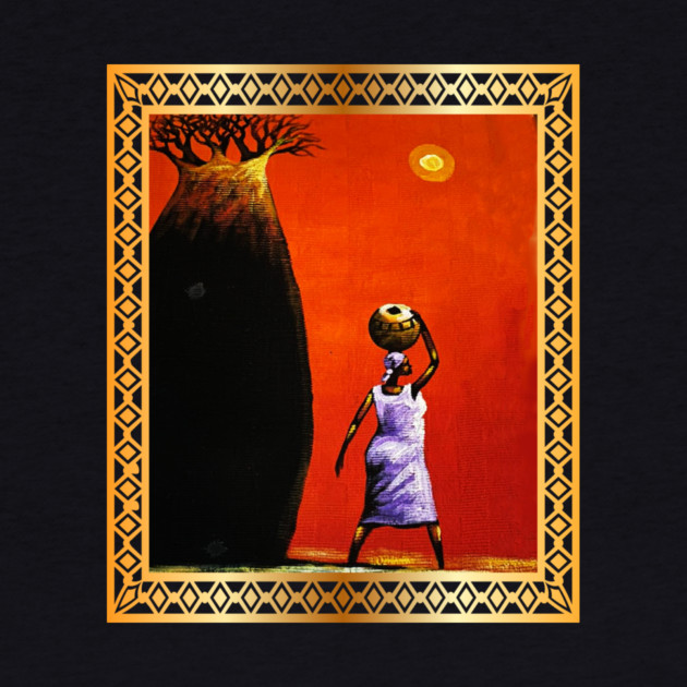 African Woman Artwork, African Tree Sunset by logiamerch