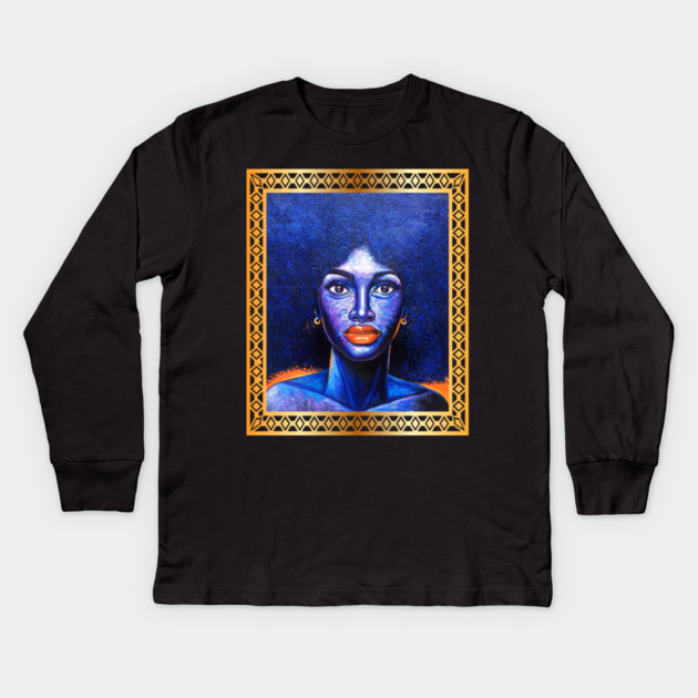 Afro African Woman, Afro Hair, African Artwork Kids Long Sleeve T-Shirt by logiamerch