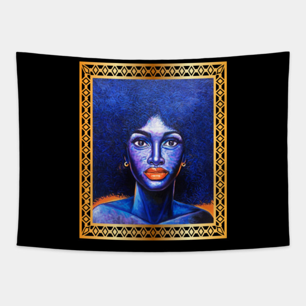 Afro African Woman, Afro Hair, African Artwork Tapestry by logiamerch